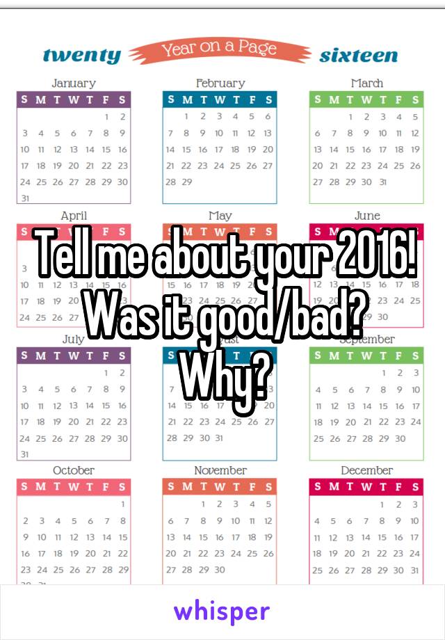 Tell me about your 2016!
Was it good/bad? Why?