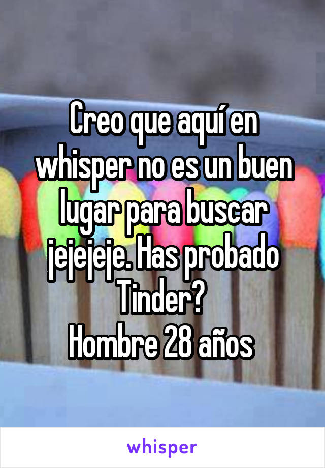 Creo que aquí en whisper no es un buen lugar para buscar jejejeje. Has probado Tinder? 
Hombre 28 años 