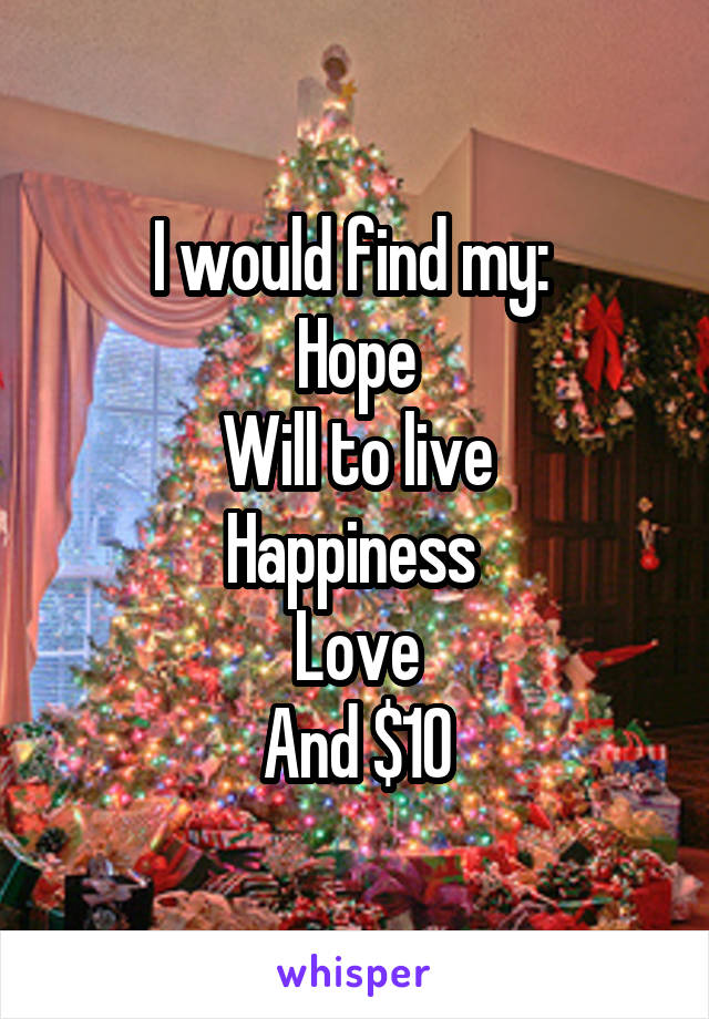 I would find my: 
Hope
Will to live
Happiness 
Love
And $10