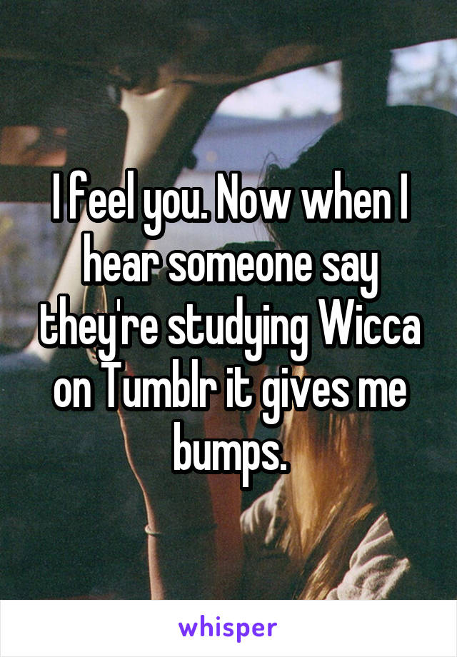 I feel you. Now when I hear someone say they're studying Wicca on Tumblr it gives me bumps.