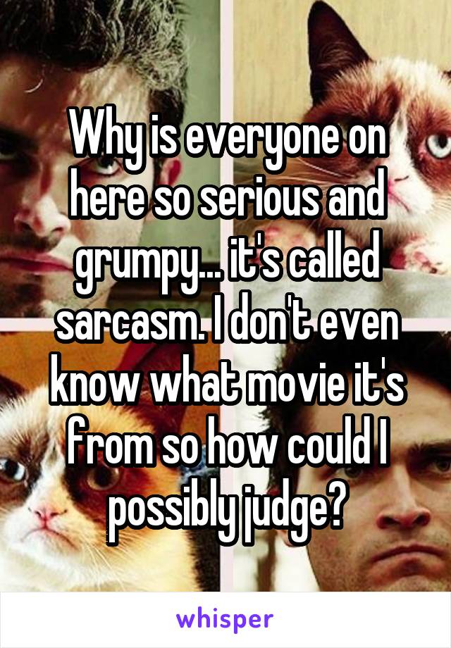 Why is everyone on here so serious and grumpy... it's called sarcasm. I don't even know what movie it's from so how could I possibly judge?