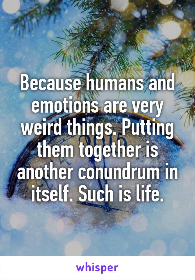 Because humans and emotions are very weird things. Putting them together is another conundrum in itself. Such is life.