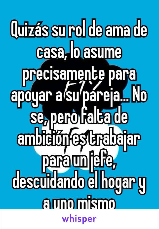 Quizás su rol de ama de casa, lo asume precisamente para apoyar a su pareja... No se, pero falta de ambición es trabajar para un jefe, descuidando el hogar y a uno mismo