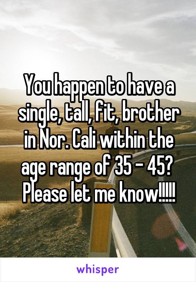 You happen to have a single, tall, fit, brother in Nor. Cali within the age range of 35 - 45? 
Please let me know!!!!!