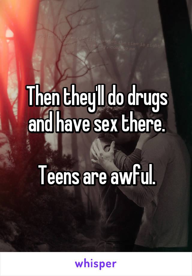 Then they'll do drugs and have sex there.

Teens are awful.