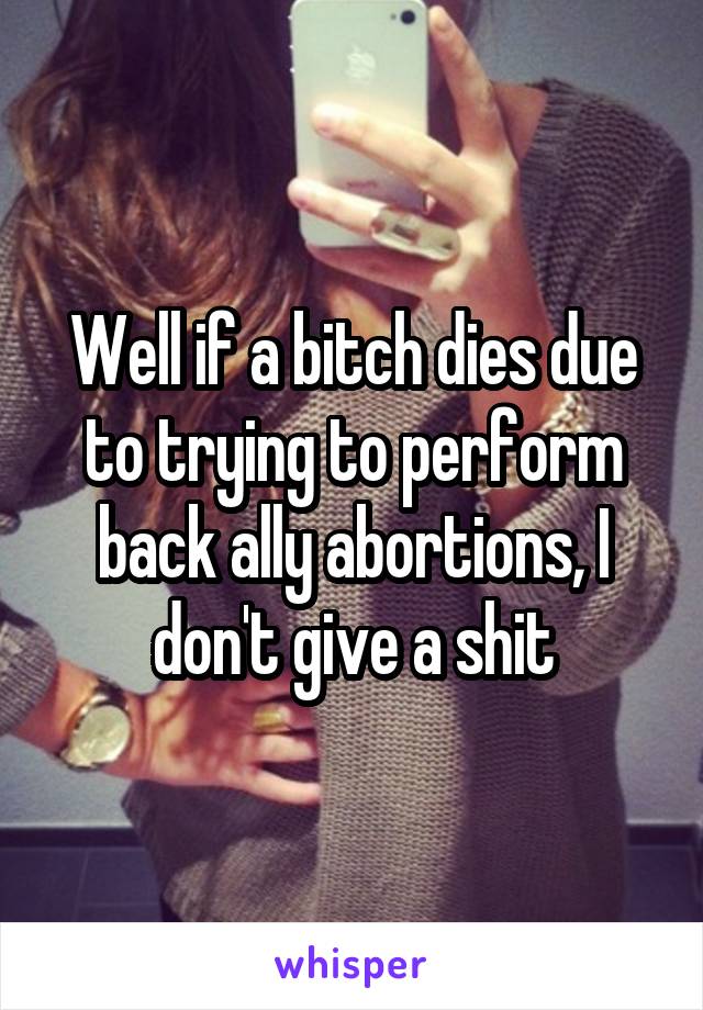 Well if a bitch dies due to trying to perform back ally abortions, I don't give a shit