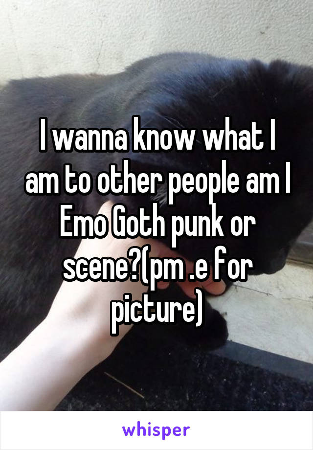 I wanna know what I am to other people am I Emo Goth punk or scene?(pm .e for picture)