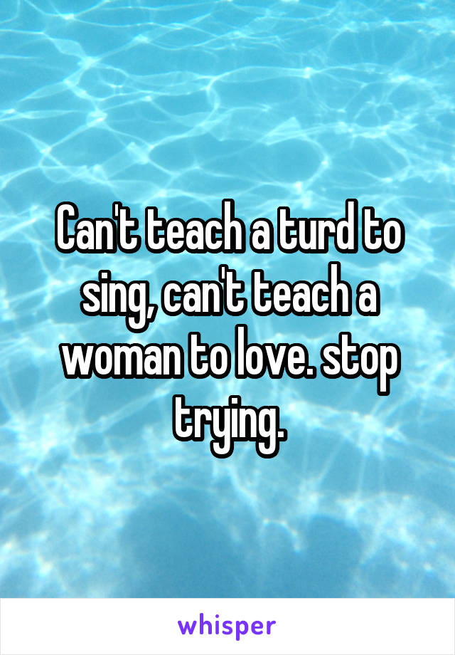 Can't teach a turd to sing, can't teach a woman to love. stop trying.