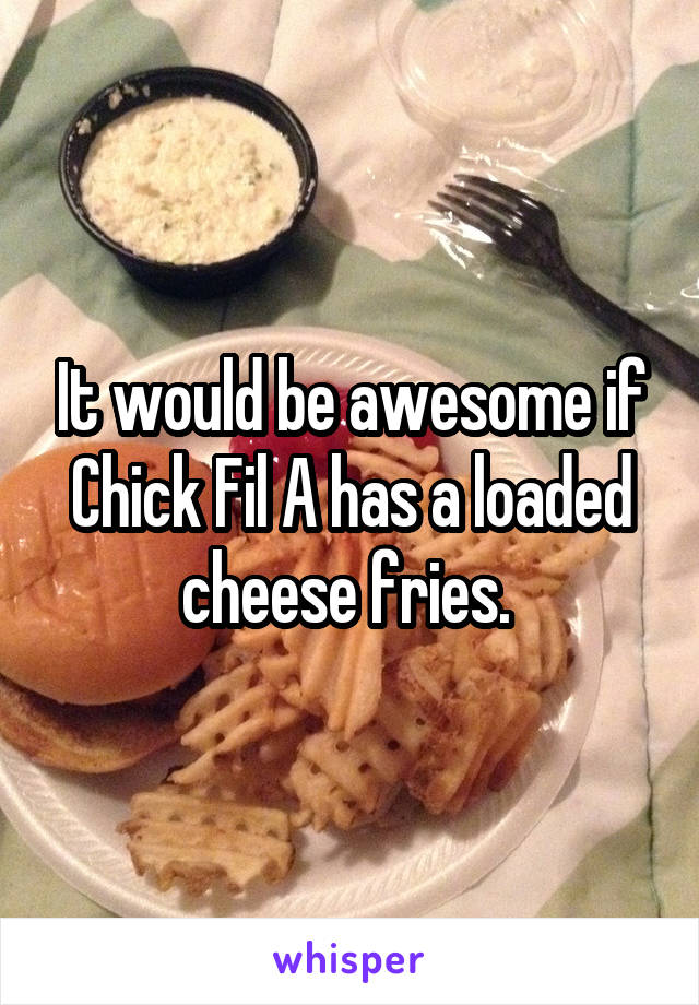 It would be awesome if Chick Fil A has a loaded cheese fries. 