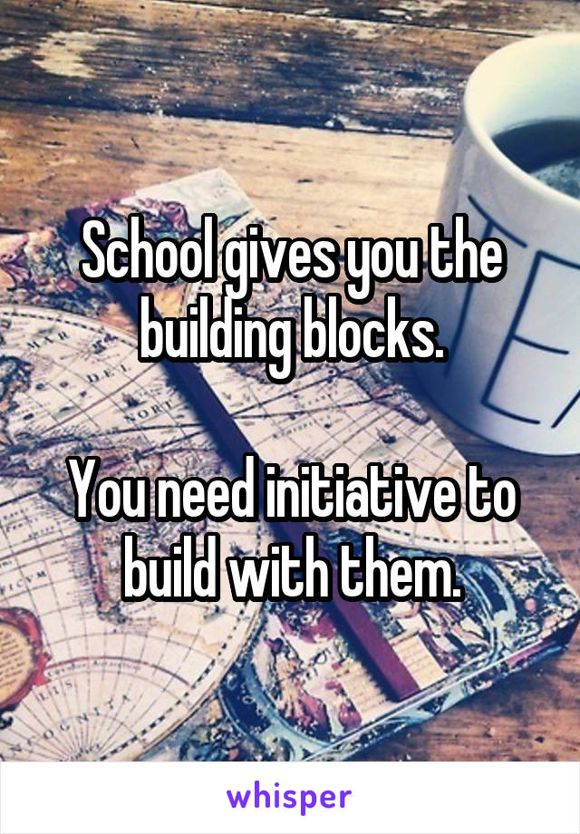 School gives you the building blocks.

You need initiative to build with them.
