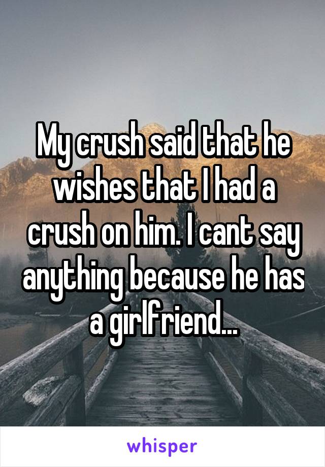 My crush said that he wishes that I had a crush on him. I cant say anything because he has a girlfriend...