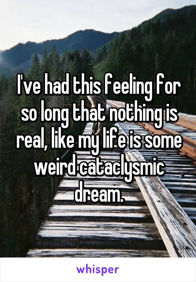 I've had this feeling for so long that nothing is real, like my life is some weird cataclysmic dream.