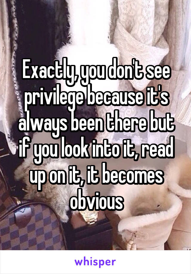 Exactly, you don't see privilege because it's always been there but if you look into it, read up on it, it becomes obvious