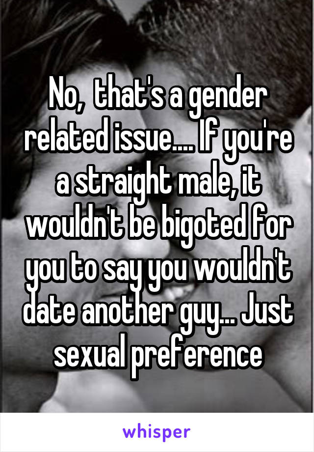 No,  that's a gender related issue.... If you're a straight male, it wouldn't be bigoted for you to say you wouldn't date another guy... Just sexual preference