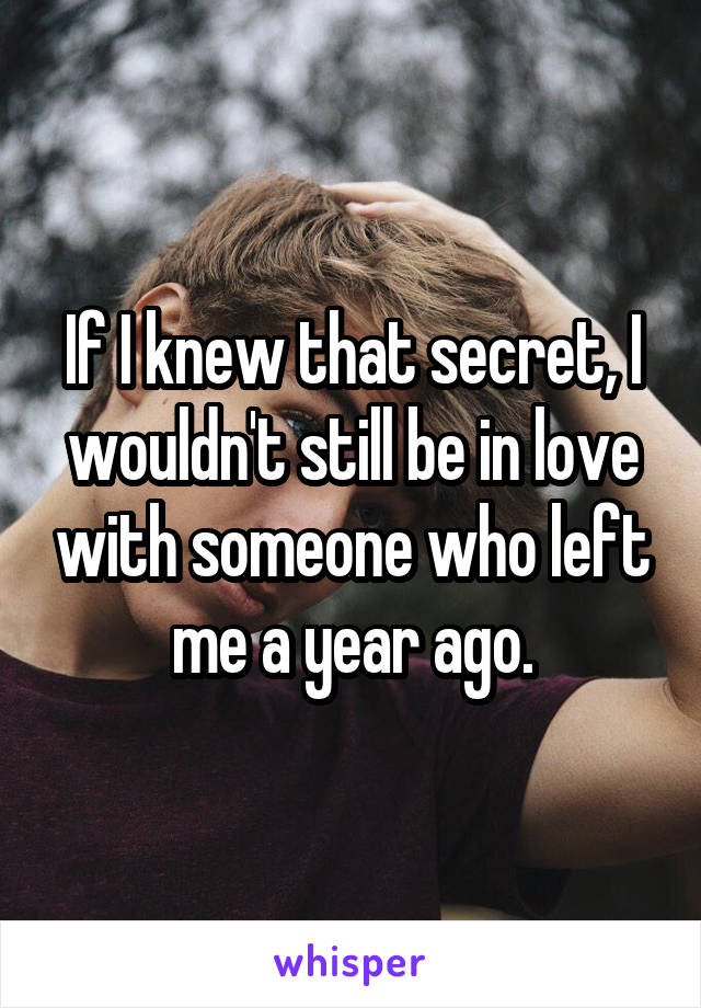 If I knew that secret, I wouldn't still be in love with someone who left me a year ago.