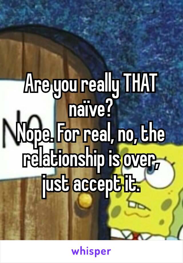 Are you really THAT naïve?
Nope. For real, no, the relationship is over, just accept it.
