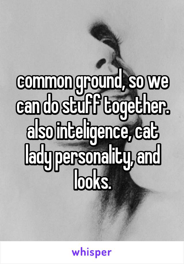 common ground, so we can do stuff together. also inteligence, cat lady personality, and looks.