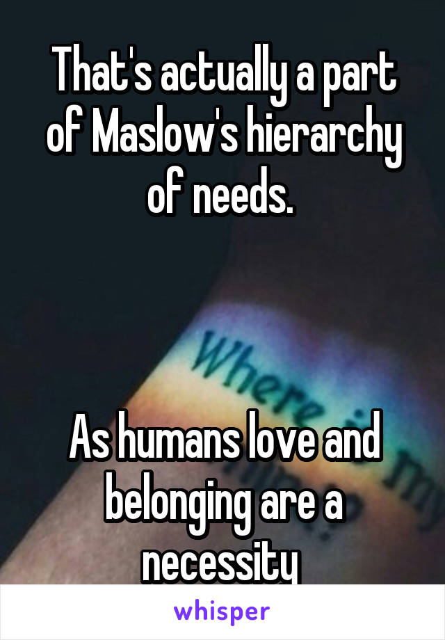 That's actually a part of Maslow's hierarchy of needs. 



As humans love and belonging are a necessity 