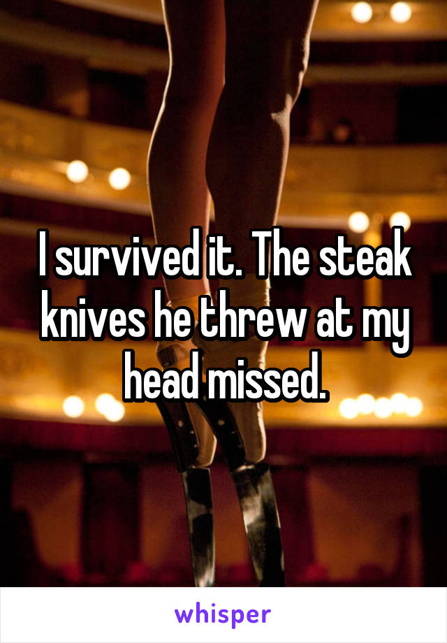 I survived it. The steak knives he threw at my head missed.