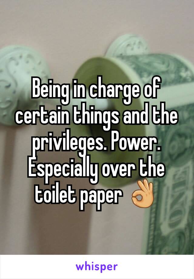 Being in charge of certain things and the privileges. Power. Especially over the toilet paper 👌