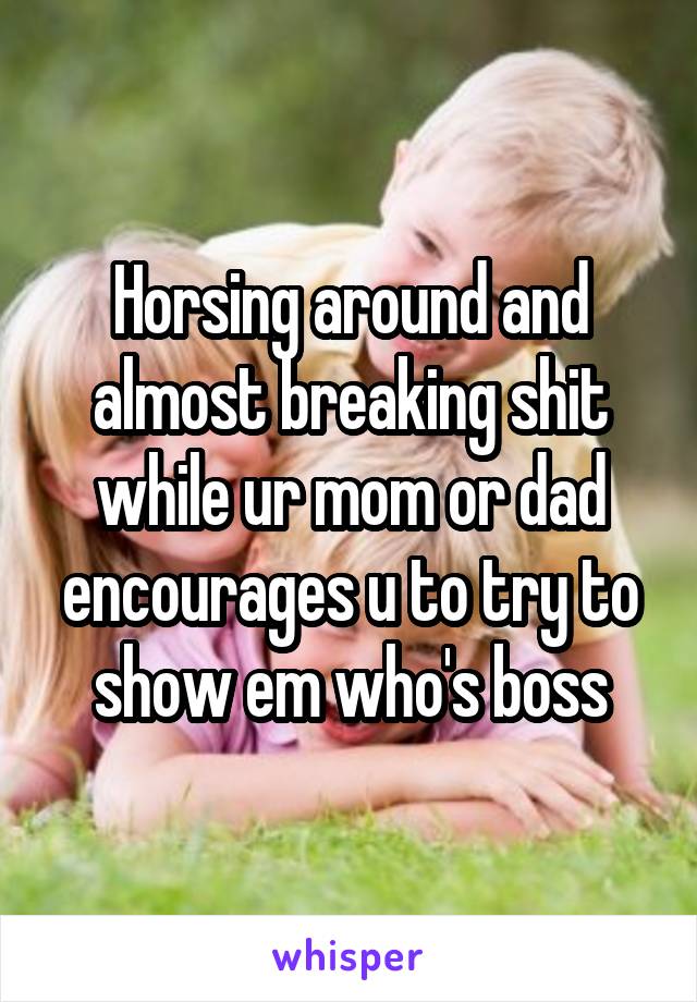 Horsing around and almost breaking shit while ur mom or dad encourages u to try to show em who's boss