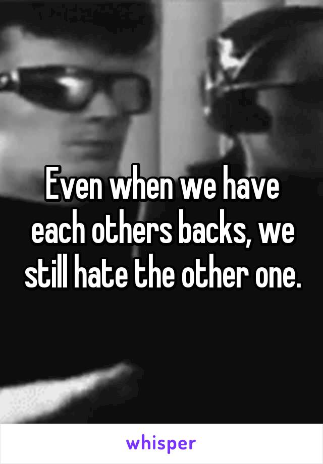 Even when we have each others backs, we still hate the other one.