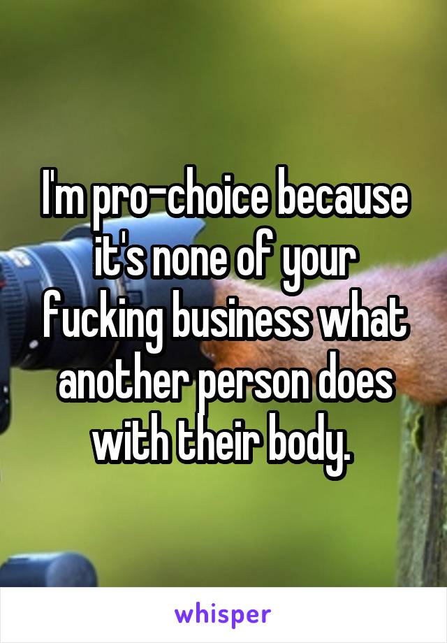 I'm pro-choice because it's none of your fucking business what another person does with their body. 