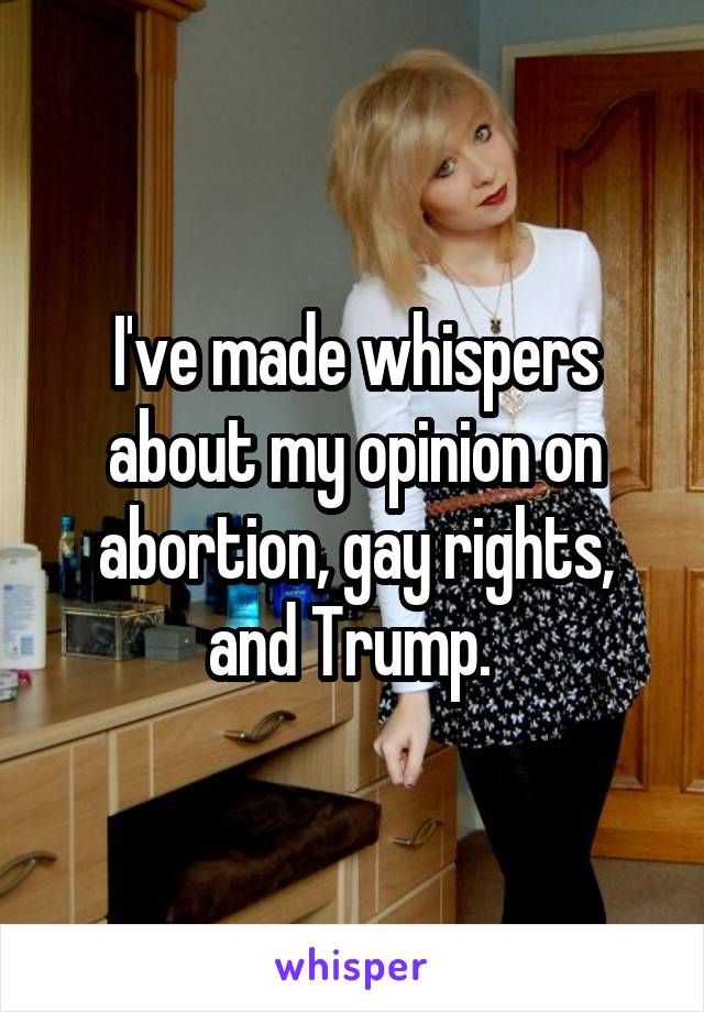 I've made whispers about my opinion on abortion, gay rights, and Trump. 