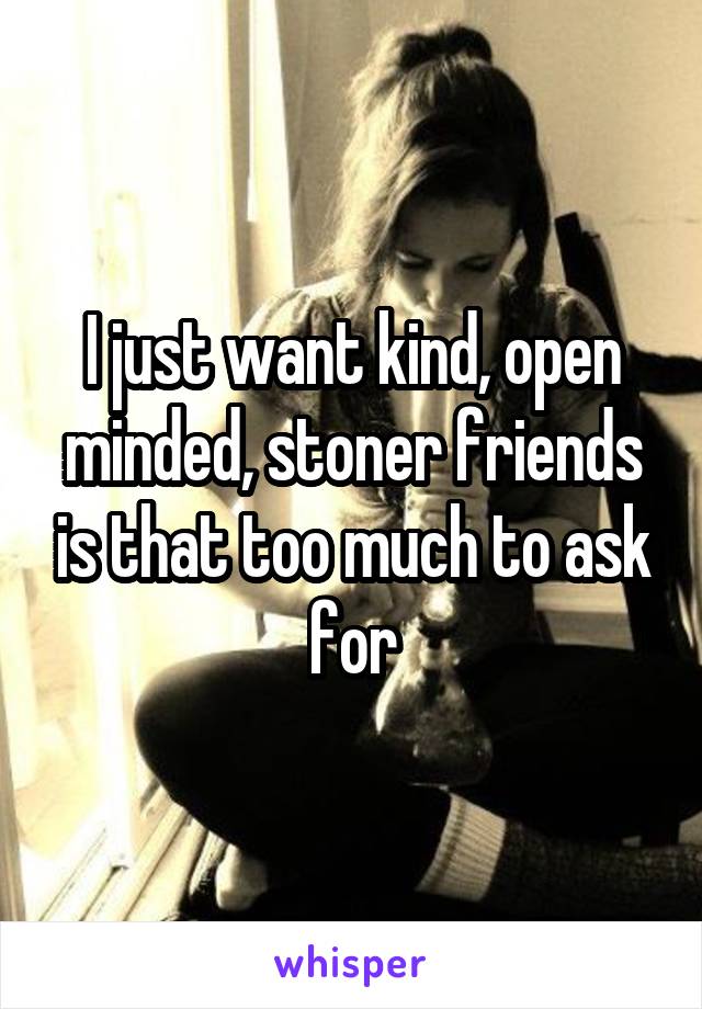 I just want kind, open minded, stoner friends is that too much to ask for