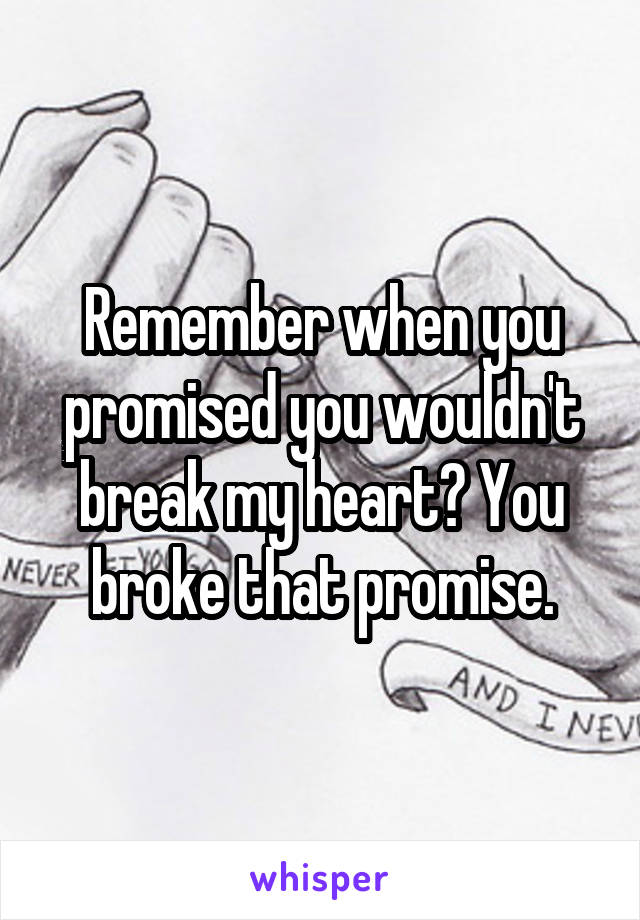 Remember when you promised you wouldn't break my heart? You broke that promise.