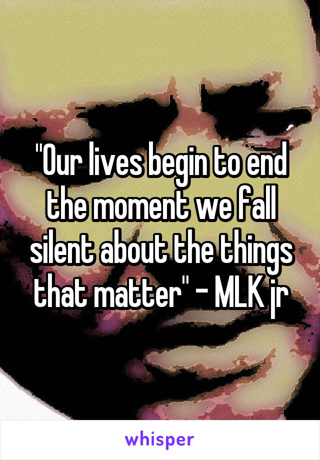 "Our lives begin to end the moment we fall silent about the things that matter" - MLK jr