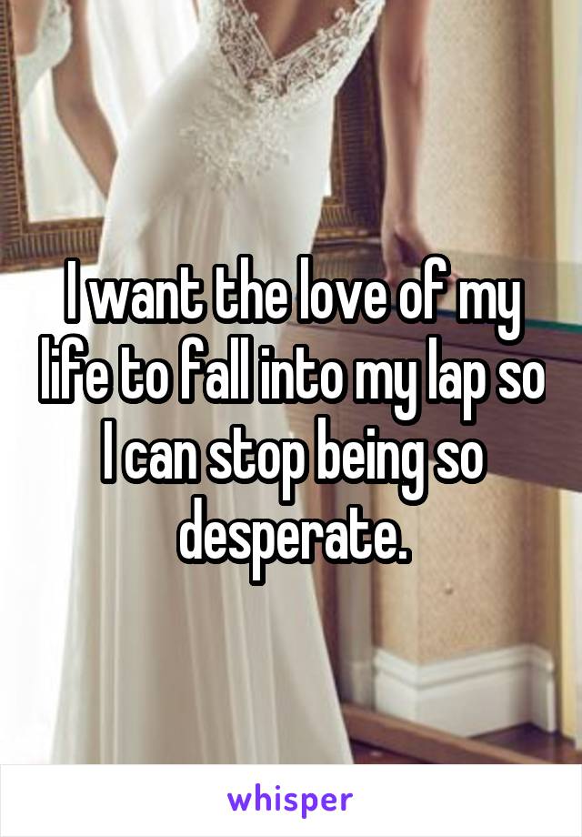 I want the love of my life to fall into my lap so I can stop being so desperate.