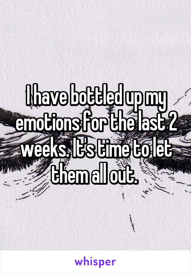 I have bottled up my emotions for the last 2 weeks. It's time to let them all out. 