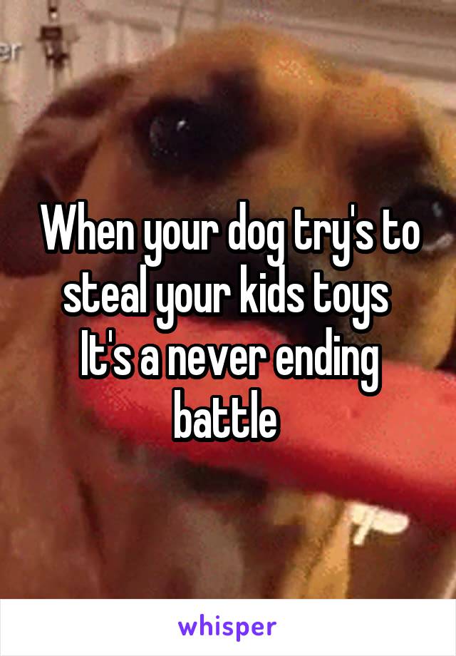 When your dog try's to steal your kids toys 
It's a never ending battle 