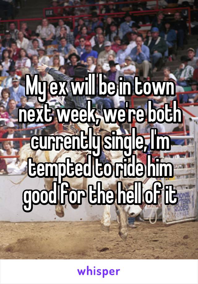 My ex will be in town next week, we're both currently single, I'm tempted to ride him good for the hell of it