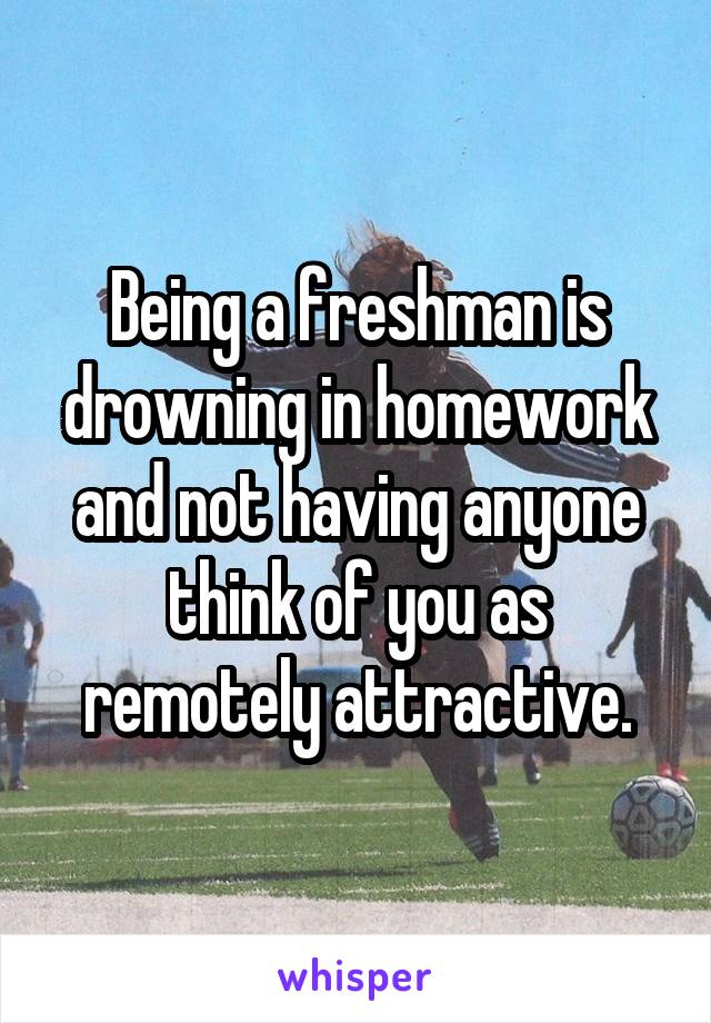 Being a freshman is drowning in homework and not having anyone think of you as remotely attractive.