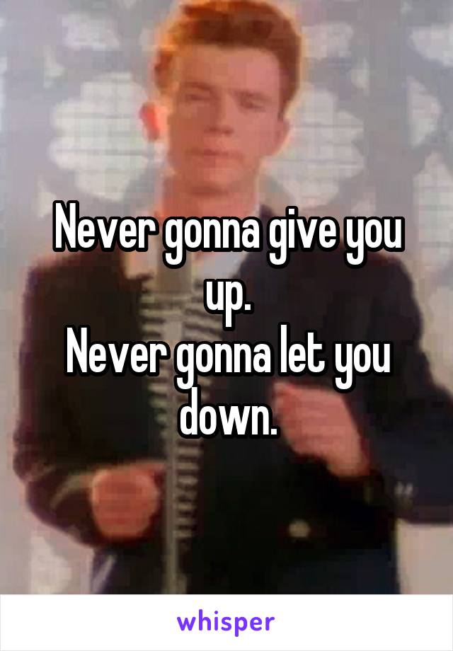 Never gonna give you up.
Never gonna let you down.