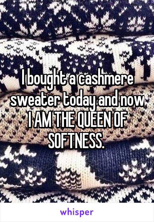 I bought a cashmere sweater today and now I AM THE QUEEN OF SOFTNESS. 