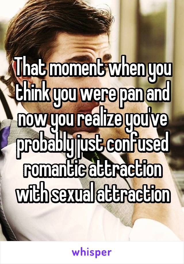 That moment when you think you were pan and now you realize you've probably just confused romantic attraction with sexual attraction