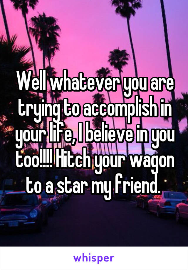 Well whatever you are trying to accomplish in your life, I believe in you too!!!! Hitch your wagon to a star my friend. 