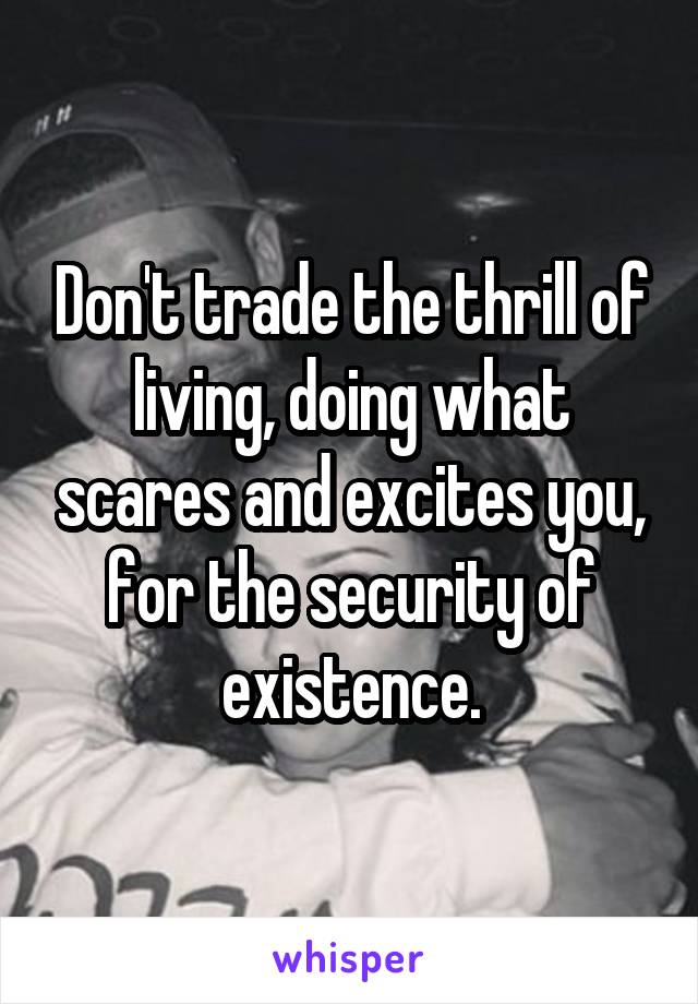 Don't trade the thrill of living, doing what scares and excites you, for the security of existence.