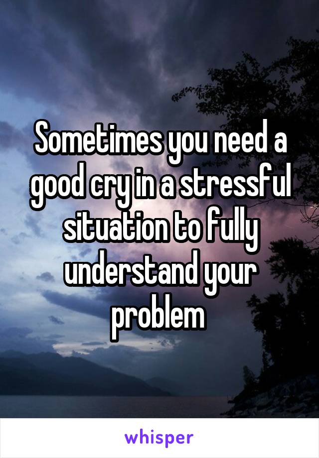 Sometimes you need a good cry in a stressful situation to fully understand your problem 