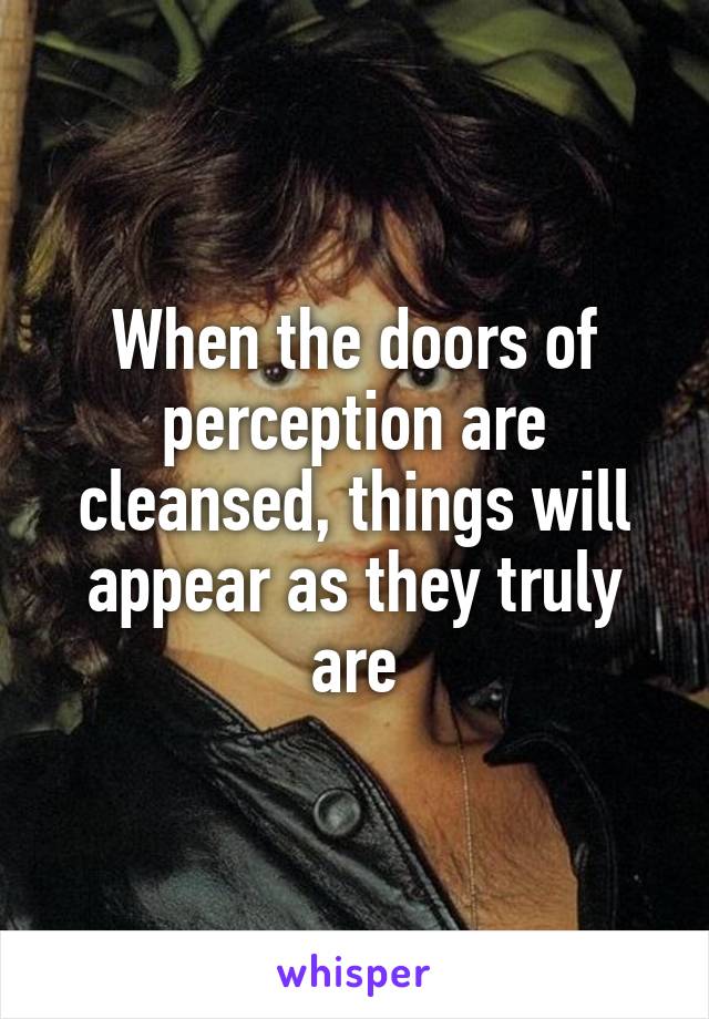 When the doors of perception are cleansed, things will appear as they truly are