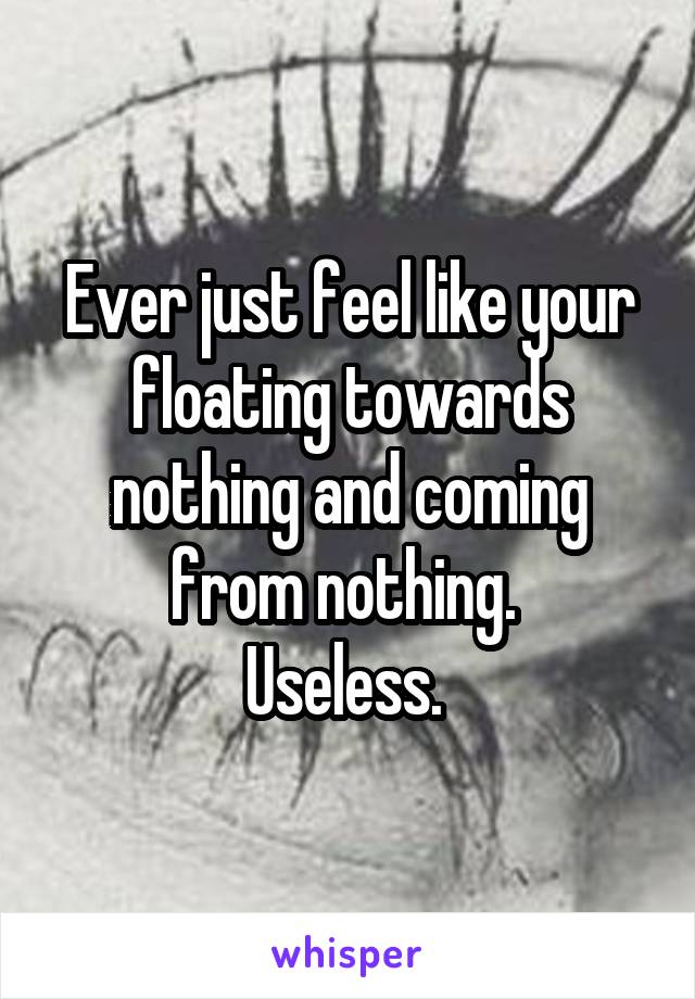 Ever just feel like your floating towards nothing and coming from nothing. 
Useless. 