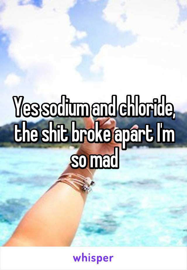 Yes sodium and chloride, the shit broke apart I'm so mad