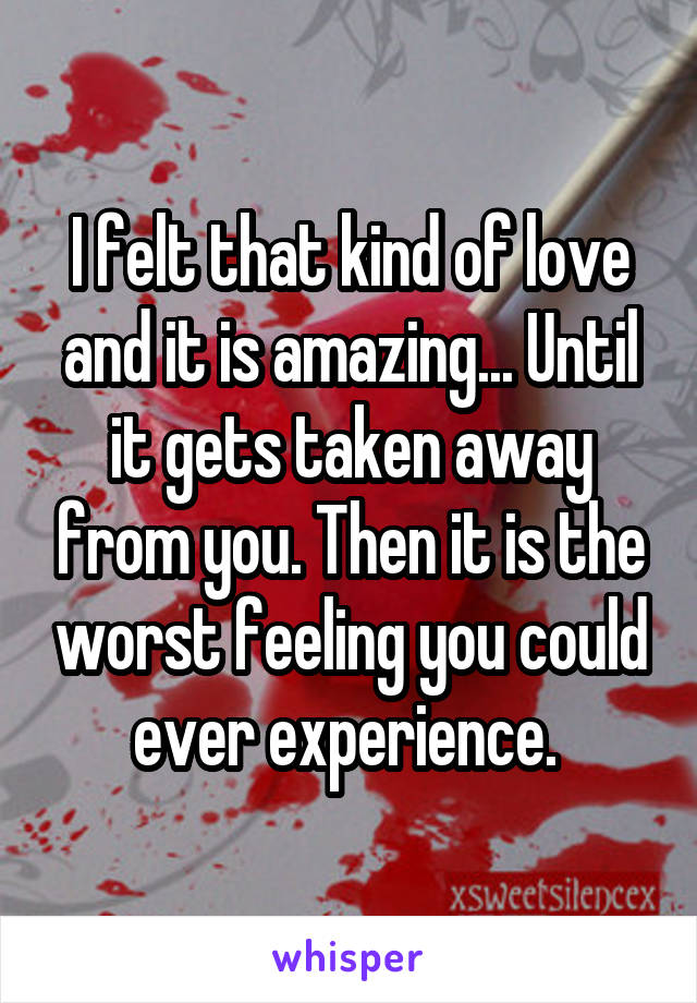 I felt that kind of love and it is amazing... Until it gets taken away from you. Then it is the worst feeling you could ever experience. 