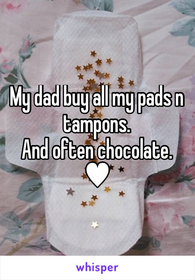 My dad buy all my pads n tampons.
And often chocolate.
♥︎