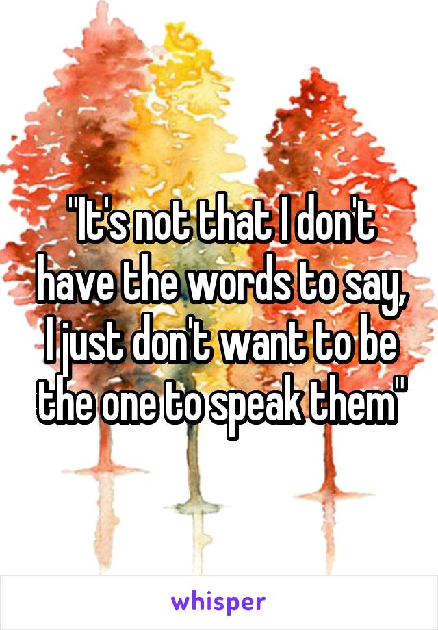 "It's not that I don't have the words to say, I just don't want to be the one to speak them"