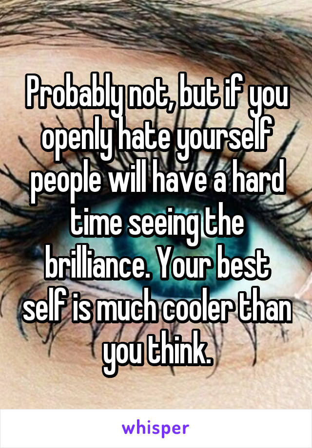 Probably not, but if you openly hate yourself people will have a hard time seeing the brilliance. Your best self is much cooler than you think.