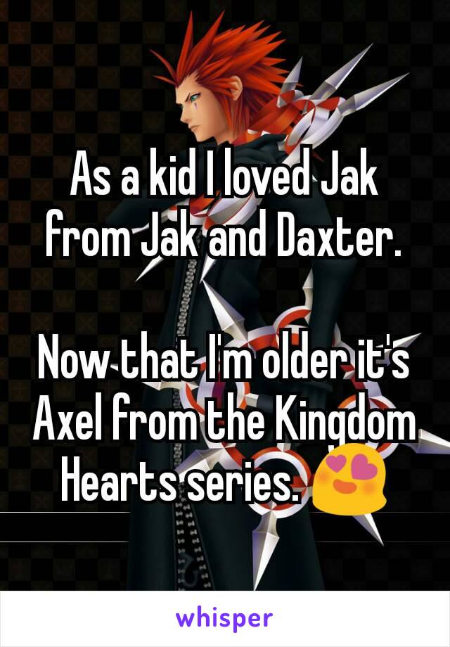 As a kid I loved Jak from Jak and Daxter.

Now that I'm older it's Axel from the Kingdom Hearts series. 😍